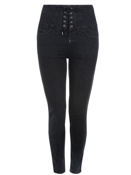 Women’s BLACK High Waist Corset Lace Up Skinny Jeans